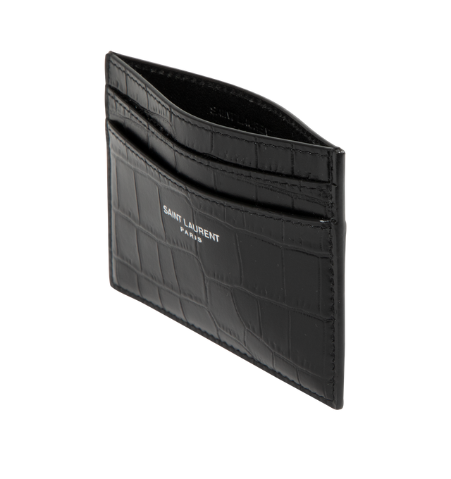 Image 3 of 3 - BLACK - SAINT LAURENT Croc Embossed Card Case has four card slots and one slip pocket. 3.9 x 3.1 x 0.1 inches. 100% leather. Made in Italy.