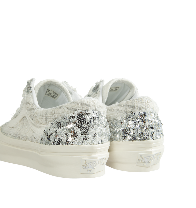 Image 3 of 5 - WHITE - Vans Unisex Premium Old Skool 36 Sneakers are crafted from canvas and feature the iconic low-top silhouette, a lace-up closure, and sequin embellishments. Finished with allover sequin embellishments. Main Material: Canvas Textile. Outsole: Rubber. *Unisex style in men's sizing.