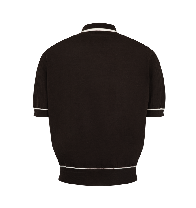 Image 2 of 2 - BROWN - The Wales Bonner Blessings Polo is crafted in wool lace knit, presented in dark brown and ivory. Materials: 100% Merino Wool. Made in England.