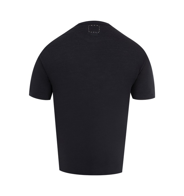 Image 2 of 2 - NAVY - VISVIM Cotton Crewneck Short Sleeve T-Shirt featuring jumbo silhouette and "VISVIM REPUBLIC" Print Detail. 100% Cotton with one wash.