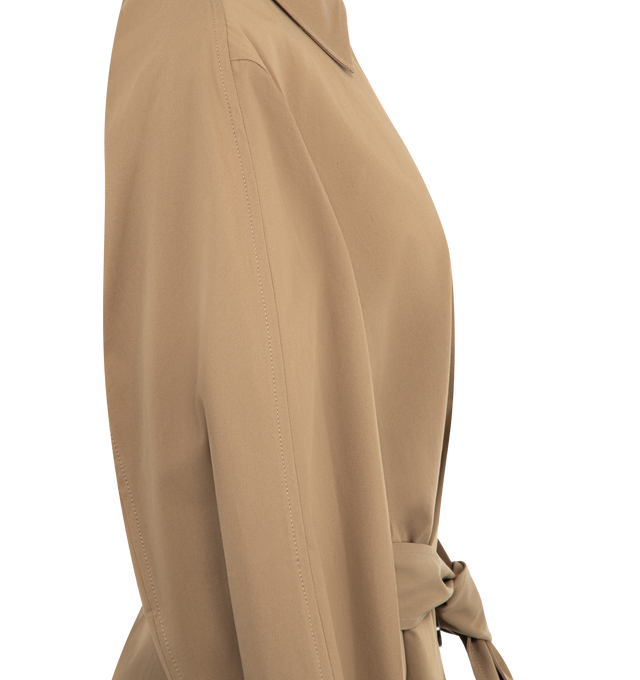 Image 3 of 3 - BROWN - TOTEME Light Spring Trench featuring oversized fit, light cotton, button front, detachable belt, adjustable wrist tabs and welt pockets. 100% cotton organic.