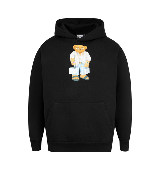 Image 1 of 2 - BLACK - MARKET X HIRSHLEIFERS Hirshleifer's Bear Hoodie featuring long sleeves, fixed hood, ribbed cuffs and hem and graphic print on front. Cotton.