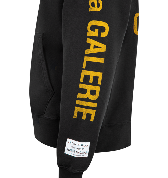 Image 4 of 4 - BLACK - GALLERY DEPT De La Galerie Sweatshirt featuring hooded neckline, logo print on front, back and sleeves, kangaroo pocket, long sleeves, ribbed cuffs and hem and pullover style. Cotton. Made in USA.
