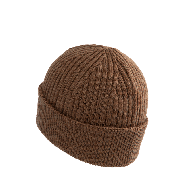 Image 2 of 2 - BROWN - LOEWE Wool Beanie featuring medium-weight ribbed wool knit, regular length, turn-up cuff and blurred LOEWE embroidery placed at the front. Wool. Made in Italy.