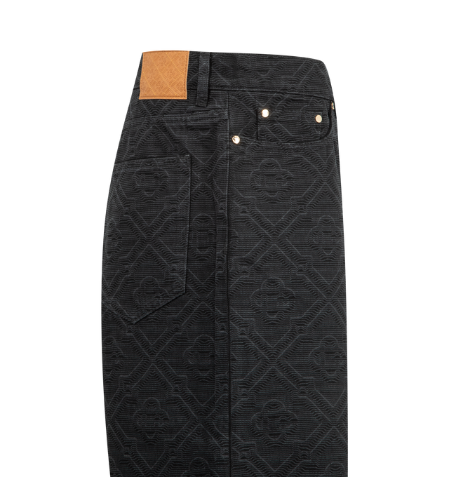 Image 3 of 3 - BLACK - CASABLANCA Laser Monogram Denim Shorts featuring knee-length, monogram pattern, jeans-style front pockets, back patch pockets, a button and zip closure, branded gold-plated hardware and a contemporary silhouette. 100% cotton. Lining: 65% polyester 35% cotton. Made in Italy.