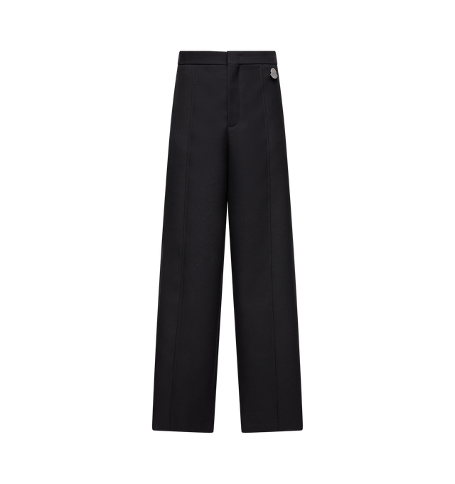 Image 1 of 1 - NAVY - MONCLER GENIUS X JIL SANDER Wool Gabardine Tailored Pants featuring wool gabardine, viscose lining, hook and zipper closure, side pockets, adjustable cuffs and detachable metal logo pin. 100% wool. Lining: 100% viscose/rayon.
