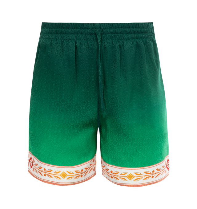 Image 1 of 3 - GREEN - CASABLANCA Silk Shorts featuring an elasticated waistband, drawstring, side and back pockets and have a loose fit. 100% silk. 