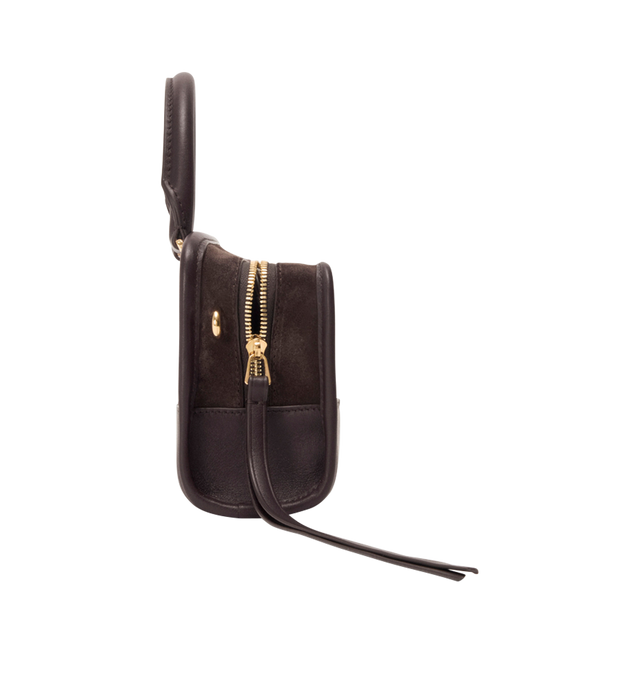 Image 7 of 13 - BROWN - LOEWE Mini Amazona 180 Bag in suede featuring a relaxed silhouette anchored by a single toron top handle, designed to be carried open, while a concealed closure secures the main compartment, removable shoulder and crossbody straps, two carry options: short handle, removable and adjustable crossbody strap, zip closure with two leather zip pullers, two compartments, main compartment closed with magnetic closure, left side d-ring for customization, suede and nappa lambskin lining, embos