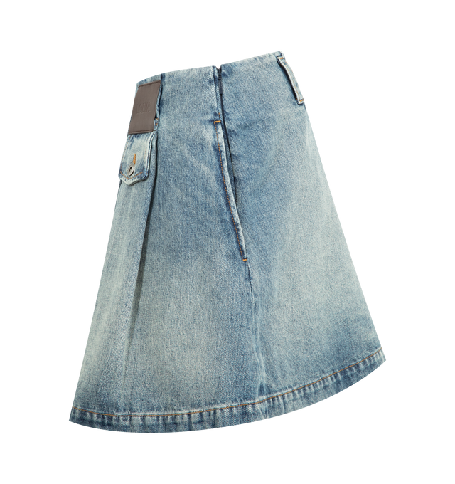 Image 3 of 3 - BLUE - Loewe Skirt in medium-weight washed cotton denim featuring pleats at the front.Regular fit, short length, mid waist, side zip fastening, buttoned coin pocket, seam pockets, rear patch pocket and LOEWE embossed leather patch placed at the front. Cotton. Made in Italy.
