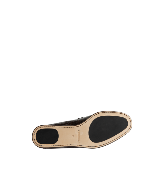Image 4 of 5 - BROWN - Tom Ford Men's Soft Printed Alligator Sebastian Loafer is crafted from soft printed alligator-effect calf leather and features a distinctive twisted band detail. Designed as a soft loafer with a collapsible back, this versatile style can also be worn as a sabot. The refined silhouette is finished with a leather lining and a durable leather and rubber sole. Main Material: 100% Calf Leather. Lining: 75% Kid Leather, 25% Calf Leather. Sole: 70% Rubber, 30% Calf Leather. Made in Italy.
