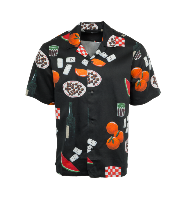 Image 1 of 3 - BLACK - CARHARTT WIP Isis Maria Dinner Print Shirt featuring short sleeves, button front, loose fit, garment-washed, graphic print by Isis Maria and flag label. 54% cotton, 46% tencel. 