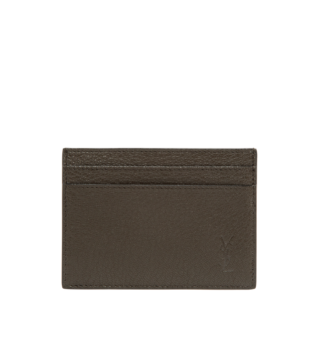 Image 1 of 3 - GREEN - Saint Laurent Card Case featuring embossed Saint Laurent Paris signature, leather lining, silver toned hardware and five card slots. Approximate Dimensions: 10.5 x 7.5 x 0.5 cm / 4.1 x 2.9 x 0.1 inches. 100% calfskin leather.