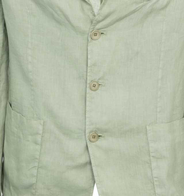 Image 3 of 3 - GREEN - BARENA VENEZIA Single breasted, unstructured blazer with patch pockets crafted from light 100% linen popeline, garment dyed. Regular fit and length with long sleeves and semi-notched lapel. 