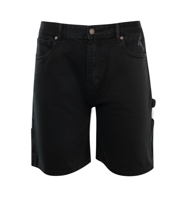 Image 1 of 3 - BLACK - MARKET Hardware Carpenter Shorts featuring belt loops, five-pocket construction and stitched front pocket graphic. 100% cotton.  