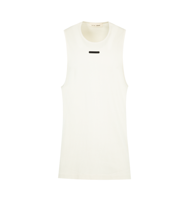 Image 1 of 2 - WHITE - FEAR OF GOD ESSENTIALS Rib Tank featuring ribbed cotton spandex blend for stretch comfort, U-neck tank fits relaxed in the body with dropped arm holes and Essentials signature label on the center front. 95% cotton, 5% spandex rib knit.