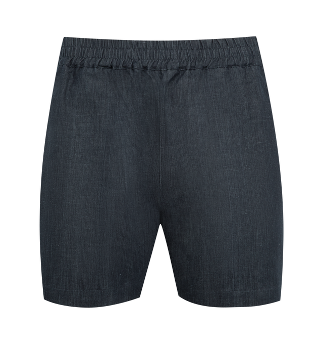 Image 1 of 3 - BLUE - STUDIO NICHOLSON Elio Short featuring elasticated waist, slant pockets, cropped length and relaxed fit. 50% cotton, 50% linen. Made in Portugal.
