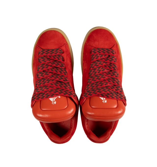 Image 5 of 5 - RED - LANVIN LAB X FUTURE Hyper Curb Sneakers featuring padded tongue, round toe, herringbone motif laces and Lanvin logo in metal on the outside of the sneaker.  76% calf - bos taurus, 24% polyester. Lining: 100% calf - bos taurus. Sole: 100% rubber. Made in Italy. 