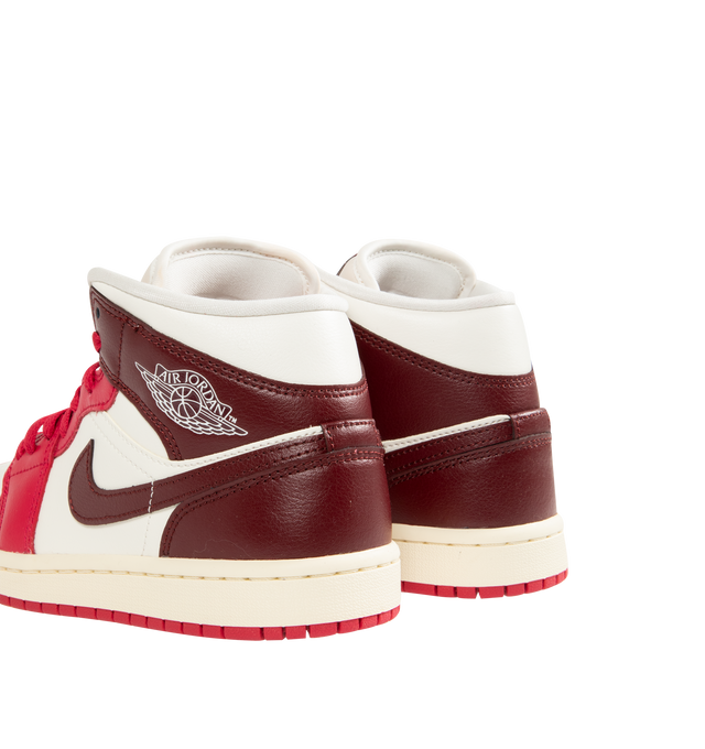 Image 3 of 5 - RED - JORDAN Air Jordan 1 Mid Sneaker featuring padded collar, premium leather and synthetic upper, Air-Sole unit in the heel and rubber outsole.
