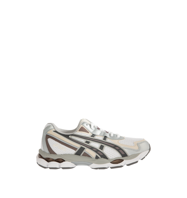 Image 1 of 5 - MULTI - ASICS GEL-NYC 2055 Sportstyle sneaker with early 2000s running shoe design influences in the upper's ASICS stripes, heel counter, and eyelet structure. Featuring GEL-CUMULUS 16 shoe's tooling system. Through a combination of lightweight foams and GEL technology inserts, this midsole formation helps create advanced underfoot comfort. Unisex style in men's sizing. Imported from Cambodia.