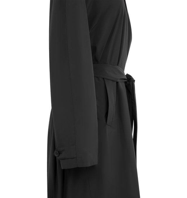 Image 3 of 3 - BLACK - THE ROW Morgen Coat featuring open collar, waist tie, below the knee length, pleated front and side slit pockets. Made in Italy.