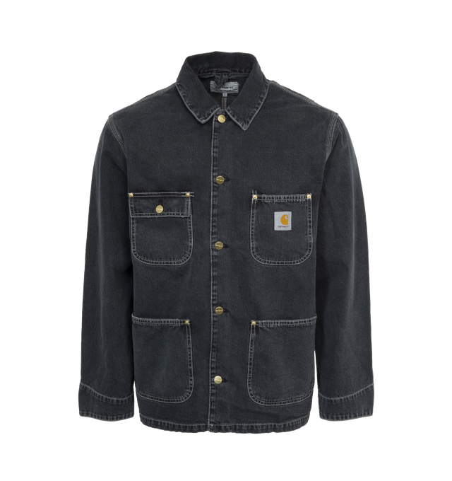Image 1 of 3 - NAVY - CARHARTT WIP OG Denim Chore Coat featuring spread collar, long sleeves, barrel cuffs, chest and side patch pockets and button-front closure. 100% cotton. 