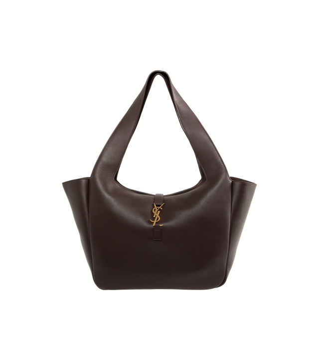 Image 1 of 3 - BROWN - SAINT LAURENT Le 5 7 Bea Bag in grained leather, lightweight, fully lined in tonal suede, inner zip pocket, leather tab closure, an east/west format with inner ties allow the sides to be collapsed or expanded to create different silhouettes. 19.7" x 11" x 7.1". Calfskin. Made in Italy.