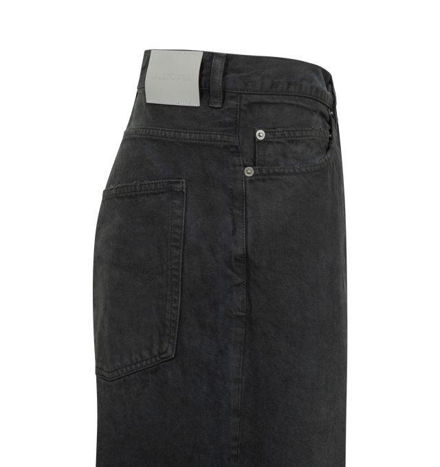 Image 3 of 3 - BROWN - BALENCIAGA Casual Pants featuring Japanese cotton denim, mid-rise waist, covered button fly, 5 belt loops, 5 pockets, Balenciaga engraved flex buttons, Balenciaga logo leather jacron at back and frayed hem. 100% cotton. Made in Japan.