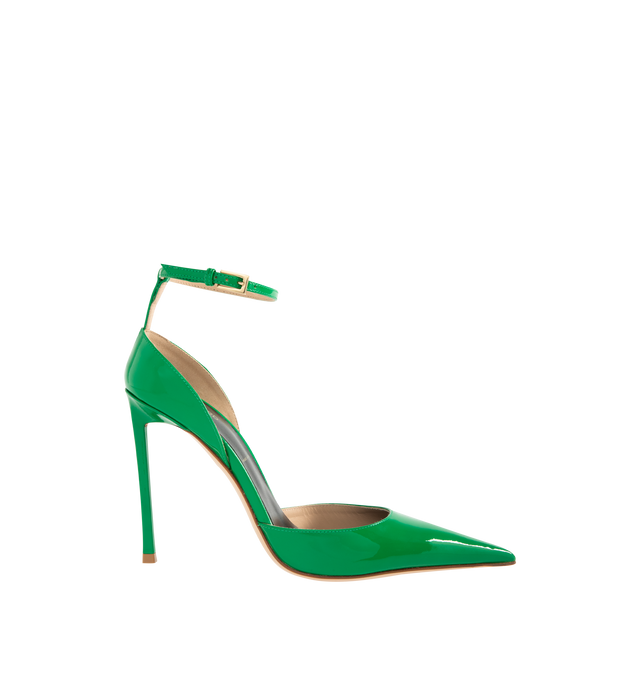 Image 1 of 4 - GREEN - TOM FORD Vertigo Patent Leather Pumps featuring patent leather uppers, slingback silhouette, pointed toes and ankle strap. Leather. Made in Italy.