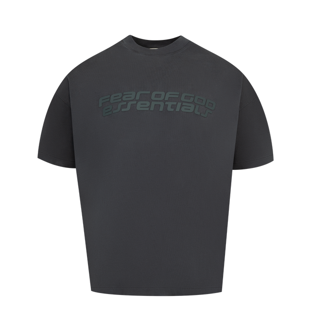 Image 1 of 2 - BLACK - FEAR OF GOD ESSENTIALS 90s Tee featuring an oversized 90s-inspired silhouette, exaggerated proportions with dropped shoulders for a relaxed drape, matte HD print application on front, "26" graphic on back, and signature rubberized Fear of God Essentials label at the collar. 100% cotton jersey.