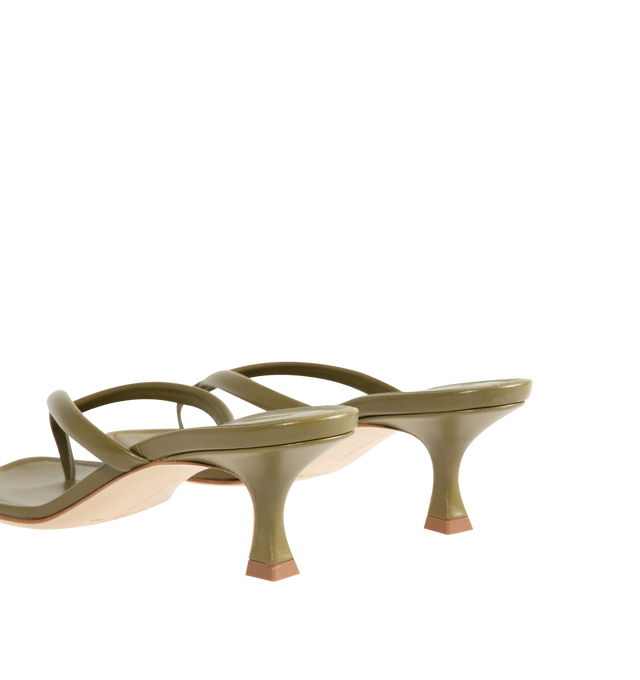 Image 3 of 4 - GREEN - Manolo Blahnik Paterno 50 Leather Sandal featuring nappa leather upper with leather sole, leather lining and footbed, angled round toe with flared kitten heel.Approx 50mm/ 2 inch heel. Made in Italy.
