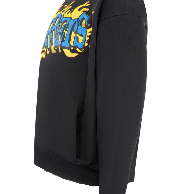 Image 3 of 3 - BLACK - BARRIERS World in Flames Hoodie featuring slightly boxy fit, hidden pocket, screen printed graphic on front and back and heavy weight. 100% cotton.
