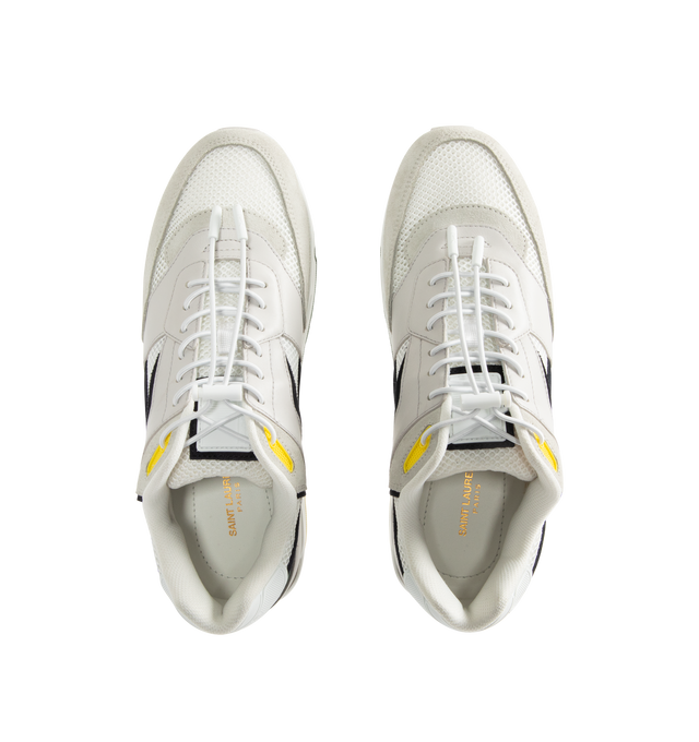 Image 5 of 5 - WHITE - SAINT LAURENT Bump Sneaker featuring low-top drawstring laced sneakers with a rubber SAINT LAURENT signature on the tongue and back tab. Calfskin, fabric. Made in Italy.