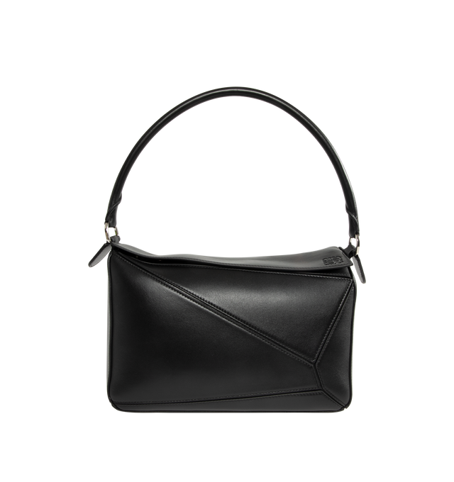Image 1 of 4 - BLACK - LOEWE PAULA'S IBIZA Medium Puzzle Featherlight bag in nappa lambskin featuring distinctive geometric lines and cuboid form, supple featherlight nappa that makes the bag soft and slouchy, a shoulder handle, detachable and adjustable strap with rotating dogclips, zip closure with articulated pull, detachable LOEWE gold or silver embossed tag with secret pocket and balloon dice, baguette-shaped metal feed, nappa lambskin lining and embossed Anagram, LOEWE engraved internal plaque. Feathe