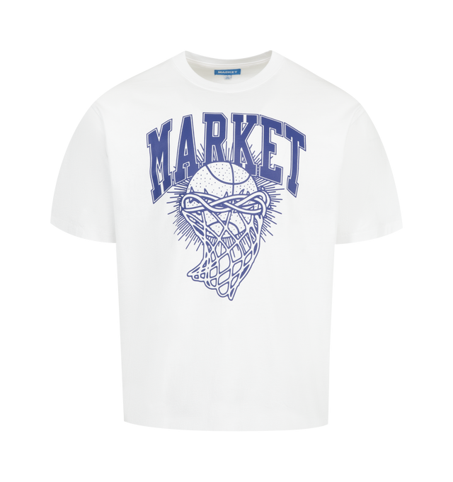 Image 1 of 2 - WHITE - MARKET Ball is Sacred T-Shirt featuring crew neck, short sleeves, graphic on front and relaxed fit. 100% cotton.