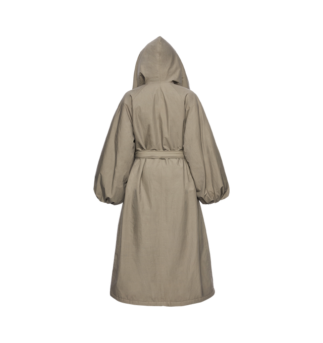 Image 2 of 2 - BROWN - MAGDA BUTRYM Faux Fur Hooded Coat featuring long coat crafted from cotton and fully lined in faux fur, voluminous sleeves that gather at the cuff, hood, waist-cinching belt in place of traditional closure, front pockets and cocoon-like silhouette. 100% cotton. Lining: 100% silk.