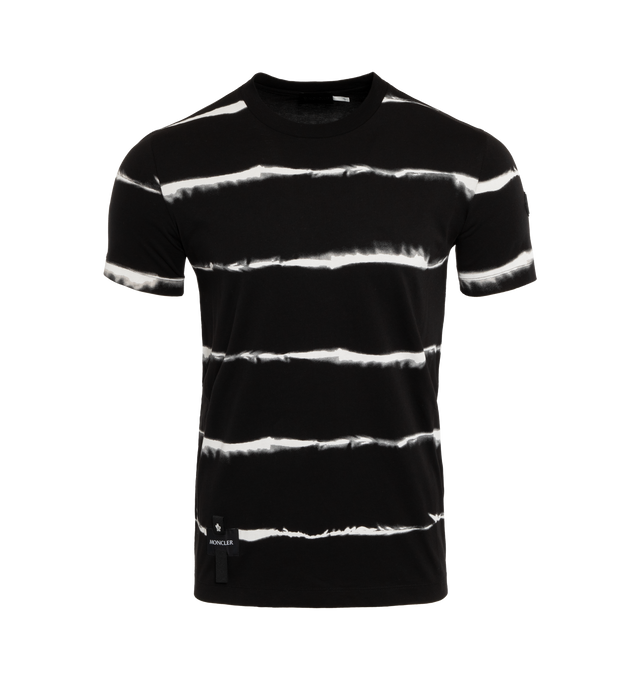 Image 1 of 2 - BLACK - MONCLER SS T-SHIRT has a jersey texture, tie-dye print, rubberised logo detail, logo patch to the front, grosgrain ribbon trim, crew neck, short sleeves and straight hem. 
