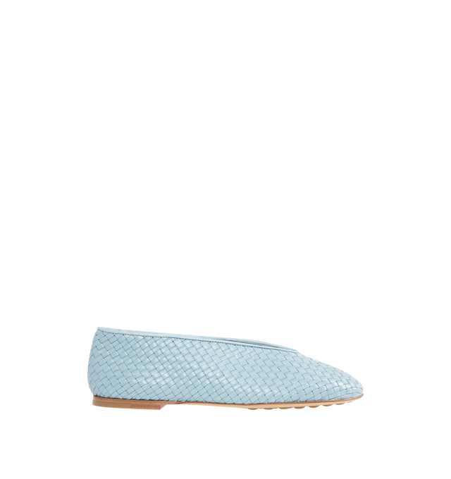 Image 1 of 4 - BLUE - BOTTEGA VENETA Rosa Flat featuring woven lambskin leather with supple construction, smooth piping detail and rubber-injected leather outsole. Lambskin. Made in Italy.