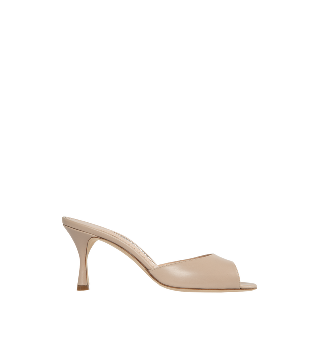 Image 1 of 4 - NEUTRAL - MANOLO BLAHNIK Jada Mules featuring open toe and stiletto mid heel. 70MM. 100% calf leather. Made in Italy. 