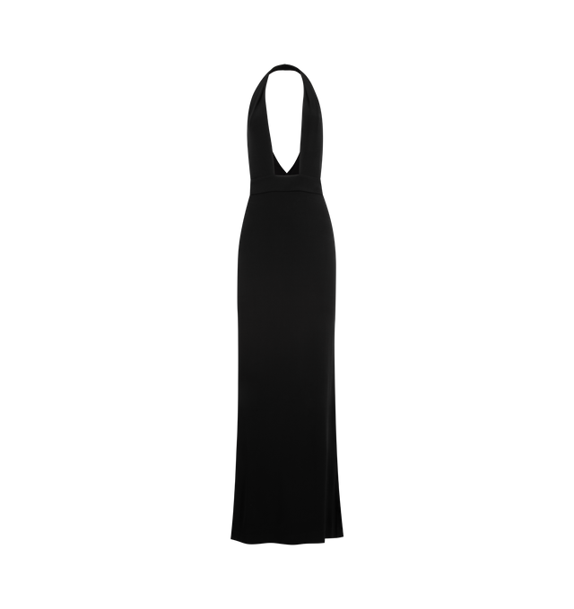 Image 1 of 2 - BLACK - NILI LOTAN Lita Gown featuring pullover gown in matte jersey, halter neck, keyhole detail, crossover front detail with waist accent and back zipper closure. 95% viscose, 5% elastane.