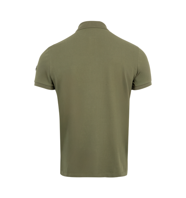 Image 2 of 3 - GREEN - MONCLER Polo featuring short sleeves, three-button placket, chest pocket, ribbed collar and straight hem. 100% cotton.