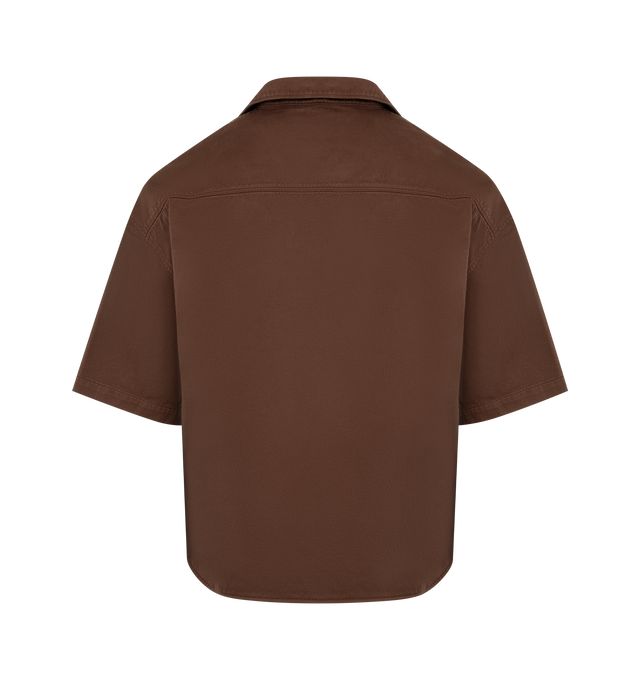 Image 2 of 2 - BROWN - LOEWE PAULA'S IBIZA Short sleeve shirt in lightweight washed cotton satin, relaxed fit, regular length, camp collar, button front fastening, chest patch pocket and anagram crafty embroidery placed on the chest pocket. Cotton. Made in Italy.