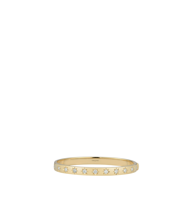Image 1 of 1 - GOLD - JEMMA WYNNE Anniversary Hinged Diamond Cuff featuring 11 star set diamonds, 18k Gold, Diamonds - 1.2cts and Width-6mm. Hirshleifers offers a range of pieces from this collection in-store. For personal consultation and detailed information about jewelry, please contact our dedicated stylist team at personalshopping@hirshleifers.com.This item may be restricted for online purchase to international clients. For assistance purchasing this item please contact our dedicated stylist team at p