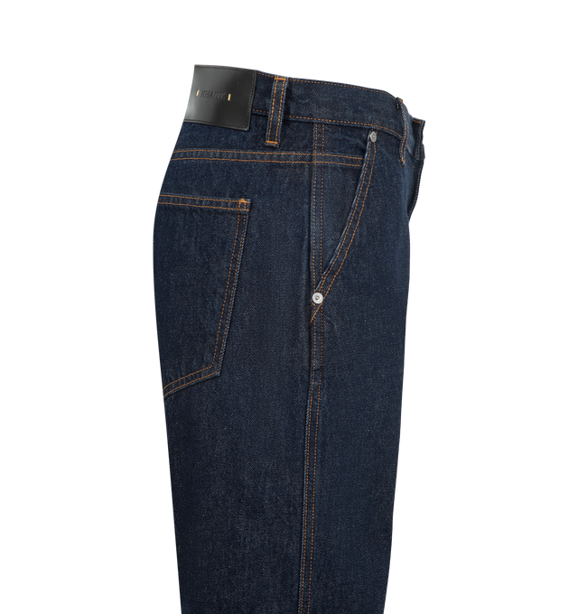 Image 3 of 3 - BLUE - Khaite Women's Rossi Jean is crafted in a high-rise sihlouette, classic denim style, and marigold topstitching. Finished by hand. Material: Denim Cotton.