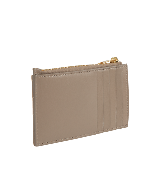 Image 2 of 3 - GREY - SAINT LAURENT Zipped Fragments Credit Card Case featuring overstitching on the front and card slots on the back, zip closure, five card slots and one zip pocket. 5.1" X 3.1" X 0.7". 100% lambskin. Made in Italy.  