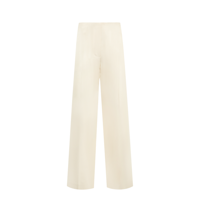 Image 1 of 3 - WHITE - THE ROW Beta Pant featuring low-rise pajama pant in richly textured silk shantung with straight leg, pressed front and back creases and elastic waist. 100% silk. Made in Italy.