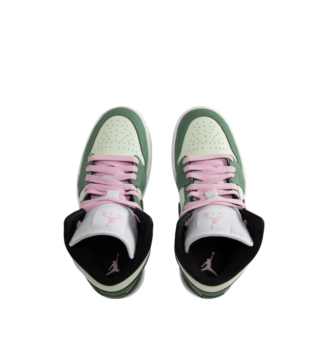 Image 5 of 5 - GREEN - JORDAN Air Jordan 1 Mid SE Sneaker featuring textile and leather upper, lace-up front closure, padded tongue and collar and rubber sole.