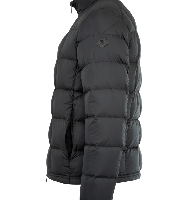 Image 3 of 3 - BLACK - MONCLER Eglise Square-Quilted Hooded Short Down Jacket featuring Airsoft lining, down-filled, zipper closure, zipped pockets, hem with drawstring fastening and leather logo patch. 100% polyester. Padding: 90% down, 10% feather. Made in Romania.