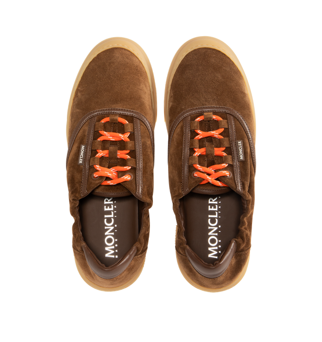 Image 5 of 5 - BROWN - Moncler Men's Vera Leisure Suede Sneakers featuring suede upper, leather lining, lace-up and rubber sole. Sole height 2.4 cm. Made in Italy.
