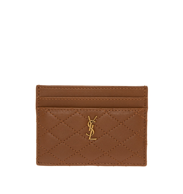 Image 1 of 3 - BROWN - SAINT LAURENT Gaby Card Case featuring quilted overstitching and five card slots. 4.1 X 2.9 X 0.2 inches. 100% lambskin. Made in Italy. 