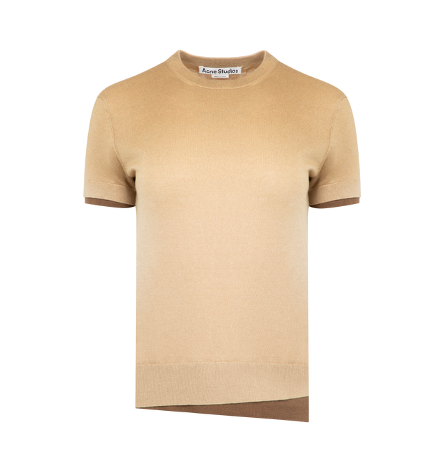 Image 1 of 2 - BROWN - ACNE STUDIOS Cashmere and Silk Blend Sweater featuring cuffs and hem with ribbed finishes, relaxed fit, plain knit, made in lightweight silk knit, round neck, double layer construction and short sleeves. 70% silk, 10% cashmere, 20% wool. Made in Italy.